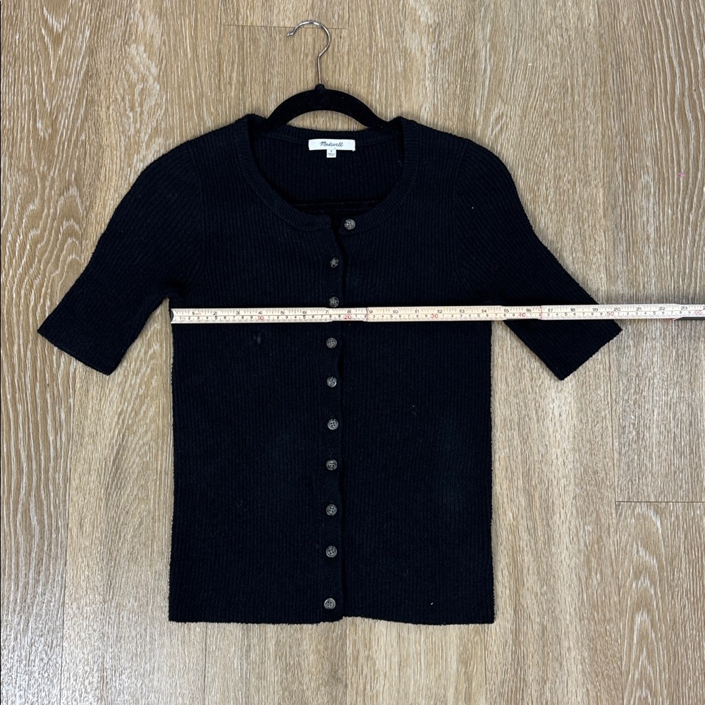 Madewell Hester Short-Sleeve Cardigan Sweater Ribbed Knit True Black size Small - Picture 7 of 7